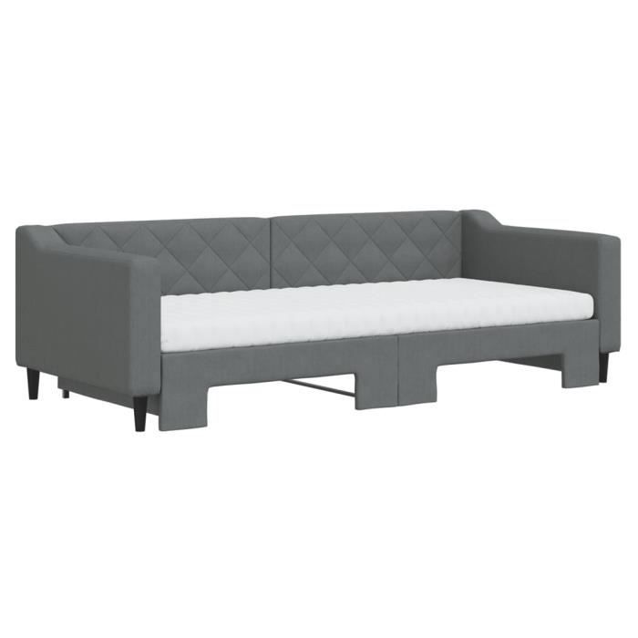 VidaXL Lit de jour avec gigogne et matelas gris foncé 90x200 cm tissu 3197445