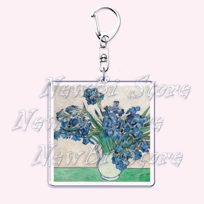 Hot Impressionism Art Keychain for Accessories Bag Van Gogh Monet Mona Lis Oil Painting Pendant Chain Ring Keyring Jewelry Gifts