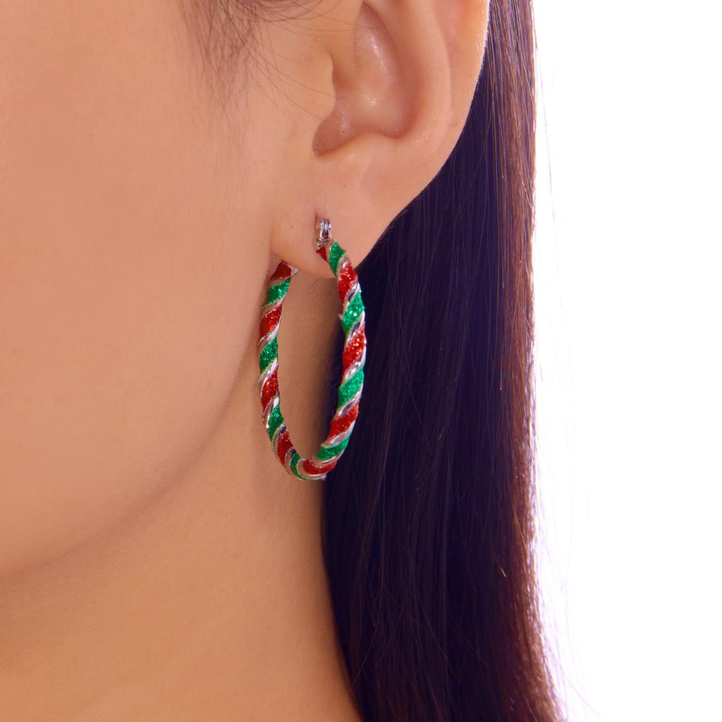 Minimalist Red Green Twist Round Circle Earrings for Women  Christmas Colorful Earrings Ear Hoop Festival Jewelry Gifts