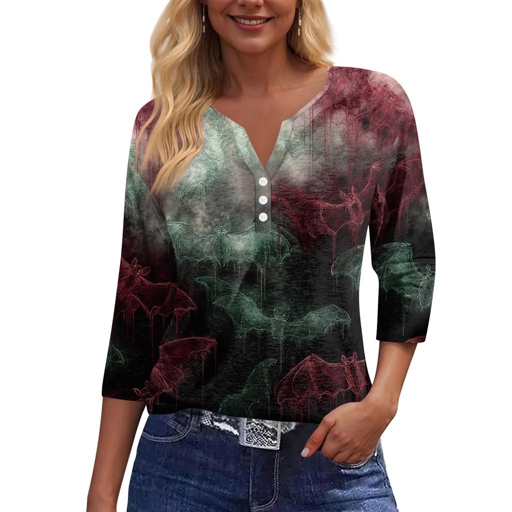 Dames T-shirt T-shirt Print Knoop 3/4 Mouw Dagelijks Weekend Mode Basic V-hals Normaal Top