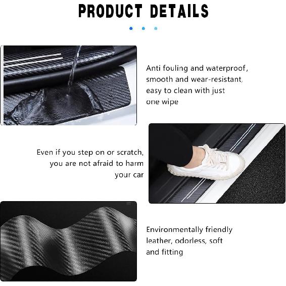 5PCS Car Door Sill Protector for 2024 2025 Dodge Hornet, Carbon Fiber Textured Leather Door Sill Guard Decoration Stickers Waterproof Door Threshold