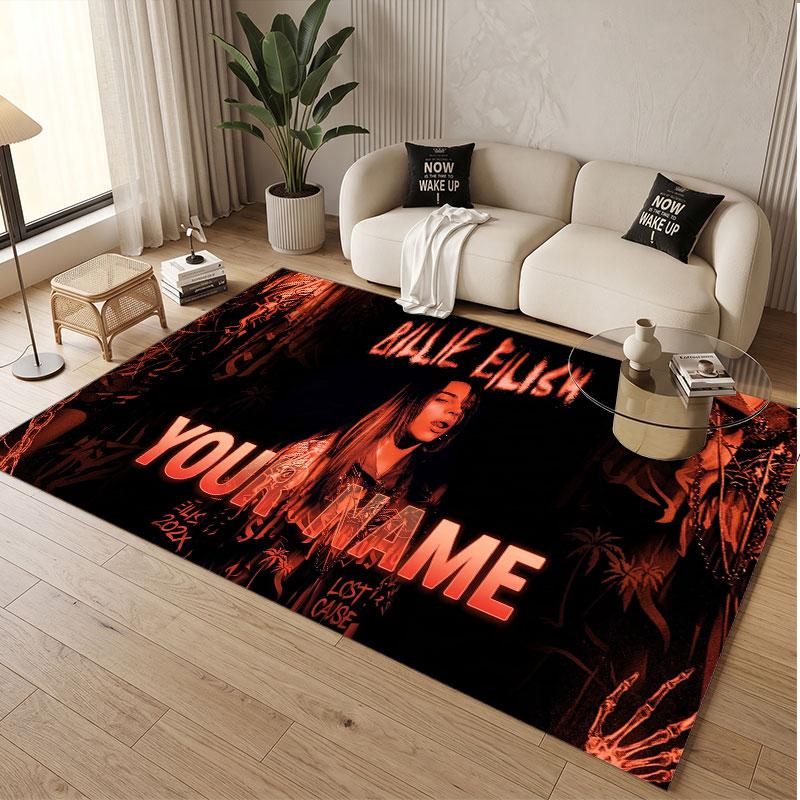 Custom Name Crystal Velvet Rug,Billie Eilish Comfortable Anti Slip Floor Mat For Room Decoration