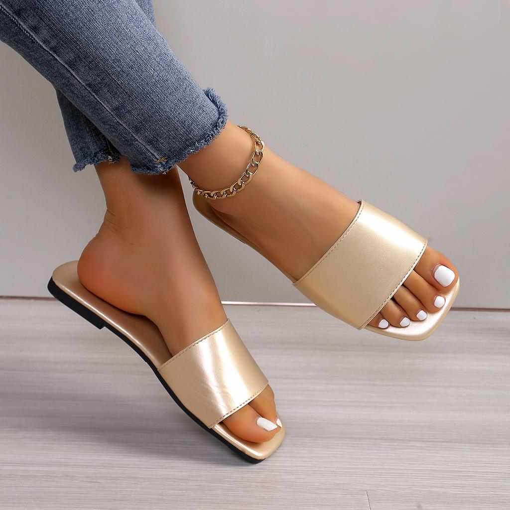 Fashion Summer Women's Flat Solid Color Open Toe Beach Slippers 2024 Outdoor Slingback Simple Sandals for Women Chanclas Mujer