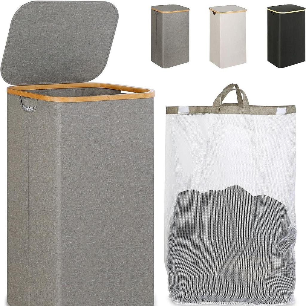 Foldable Laundry Basket with Inner Pocket: Large Capacity Hamper for Bedroom & Bathroom.