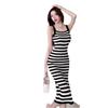 Women's Color Block Striped Knit Camisole Dress - Korean Retro Slim Fit Hip-Hugging Design