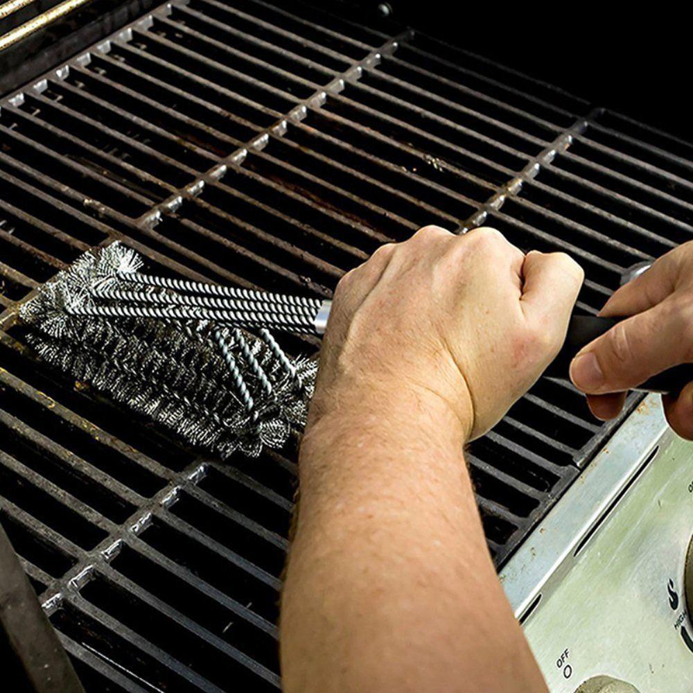 Long Handle Barbecue Cleaning Brush Triangle Grill Cleaning Steel Brush Multi-Function   Camping