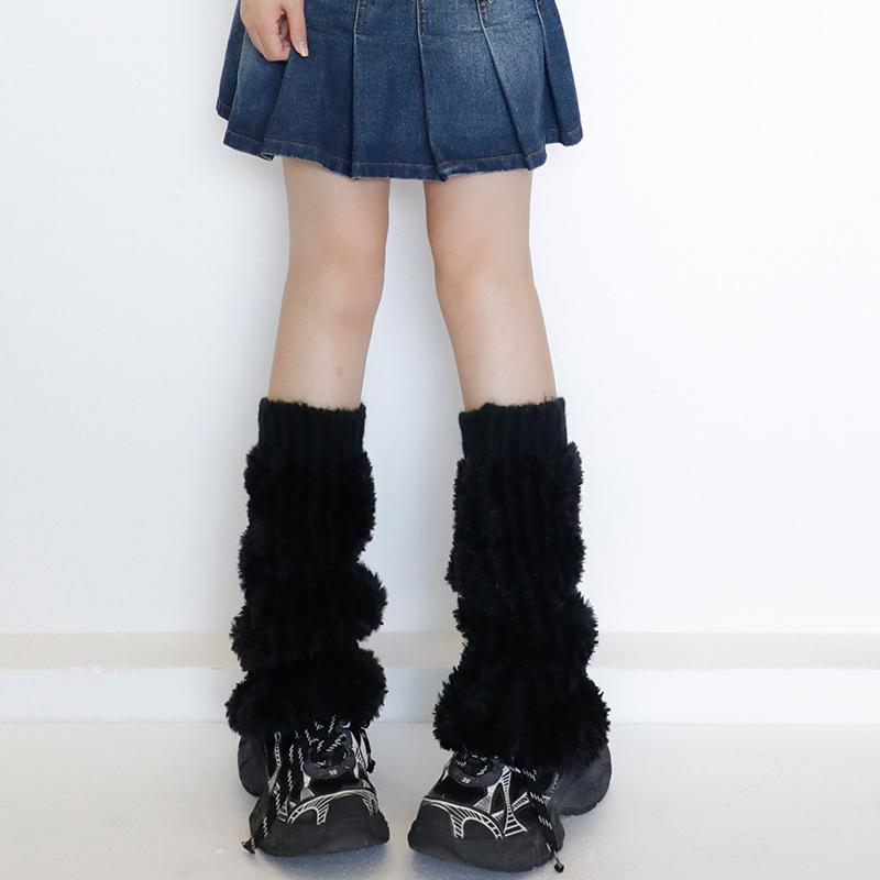 Y2K Women's Leg Warmers Japanese Lolita Long Socks Wool Knitted Plush Foot Cover Leg Warmer Autumn Winter Heap Sock Boot Cuffs