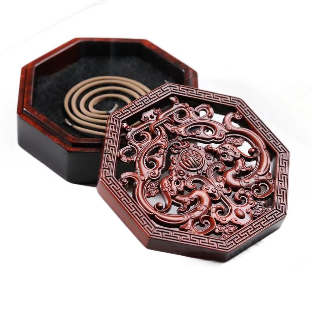 Sandalwood Ming & Qing Antique-Style Carved Incense Box and Burner, Solid Wood Zen Tea Ceremony Holder