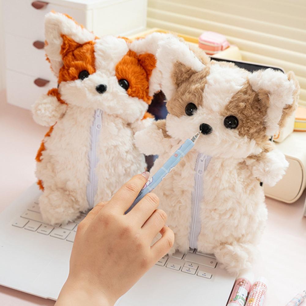 Plush Dog Doll Stationery Bag Corgi Little Dog Pen Pouch Ins Little Dog Doll Pencil Bag Stationery
