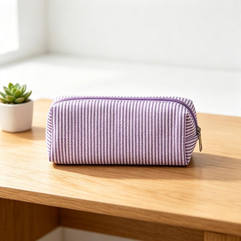 Striped Print Pencil Pouch Polyester Bubble Yarn Pen Bag Minimalist Stationery Pouch School Office