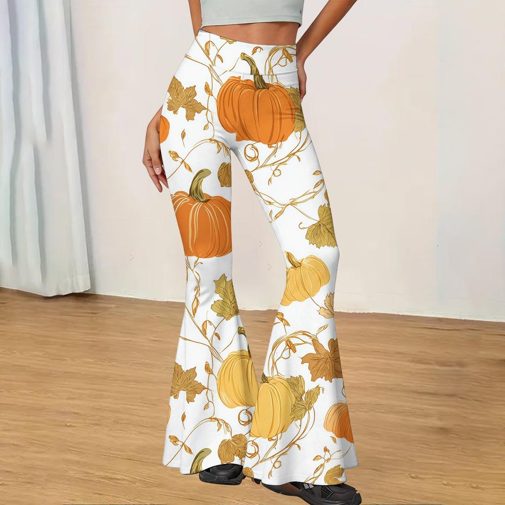 Women's Casual Halloween Print Flared Yoga Pants High Waist Stretchy Bootcut Leggings for Everyday Wear