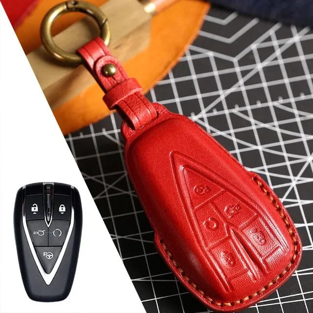 Luxury Leather Car Key Case Cover For Changan 4 Button Unit CS75 X7 Cs55 Cs75plus Keychain Holder Fob Box Keyring Shell Bag