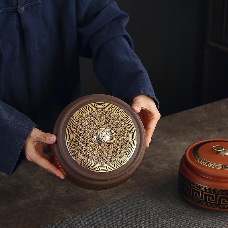 Creative Gold Plated Stripes Floral Ceramic Tea Jar Home Large Capacity Tea Sealed Storage Box Household Food Jar Container Home