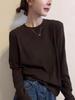Grey Fashionable Women's Threaded Right Shoulder Long Sleeve Top for Spring, Autumn & Winter