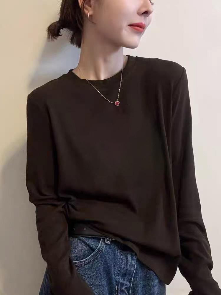 Grey Fashionable Women's Threaded Right Shoulder Long Sleeve Top for Spring, Autumn & Winter