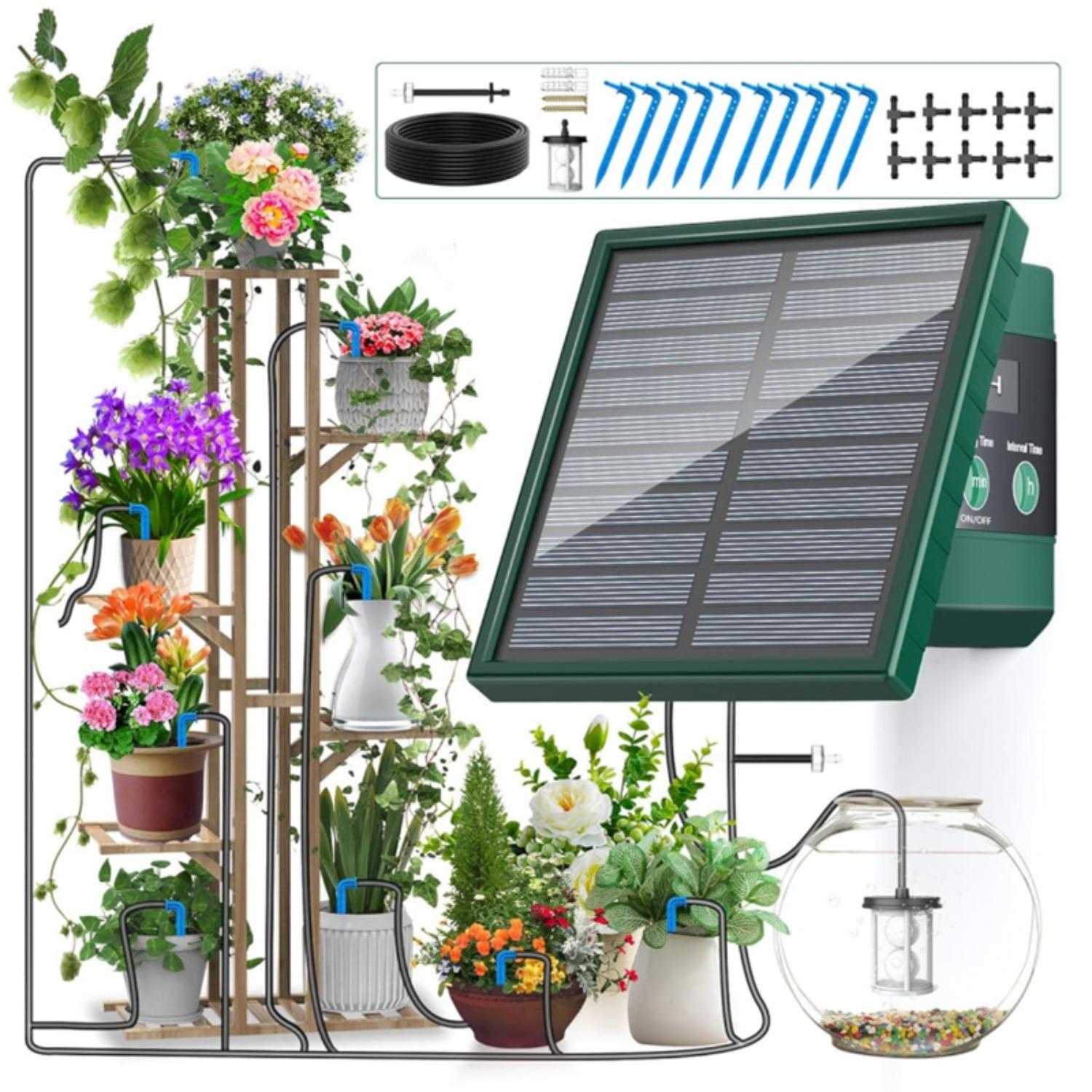Solar Irrigation System for Garden Balcony Automatic Drip Irrigation System DIY Garden Watering System Drip Hose Irrigation 1 set