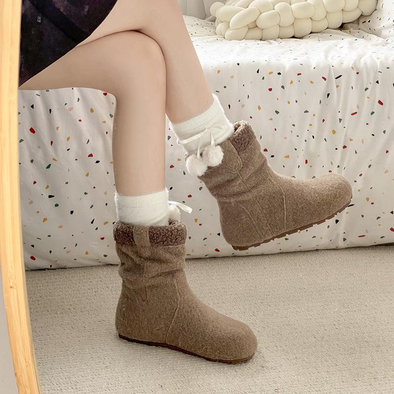 Women's soft elastic thick sole heightening winter fur one warm cold padded snow boots non-slip wear casual sports plush cotton boots