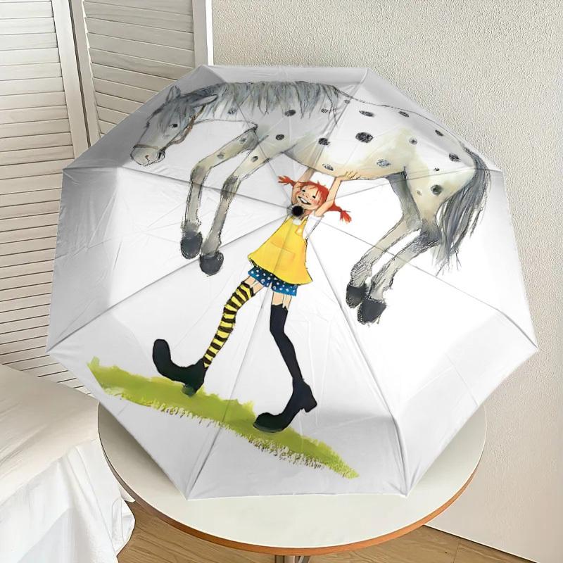 1PC Girl, Horse Umbrella-8-Rib Reinforced, Automatic Open, Lightweight & Durable, Cute Fashion Accessory for Outdoor, Beach, or Casual Use, Beach Umbr