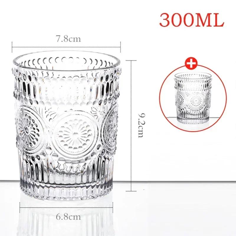 GIANXI Anaglyph Glass Cup Transparent High Temperature Resistance Thicken Glass Cups Retro Sun Flower Pattern Glasses Drinkware 2pcs