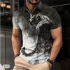 Casual Lapel T-shirt Young Men's Fashion Zipper T-shirt Short Sleeve T-shirt Men's 3D Mighty Men's Short Sleeved Animal Pattern Print T Shirt