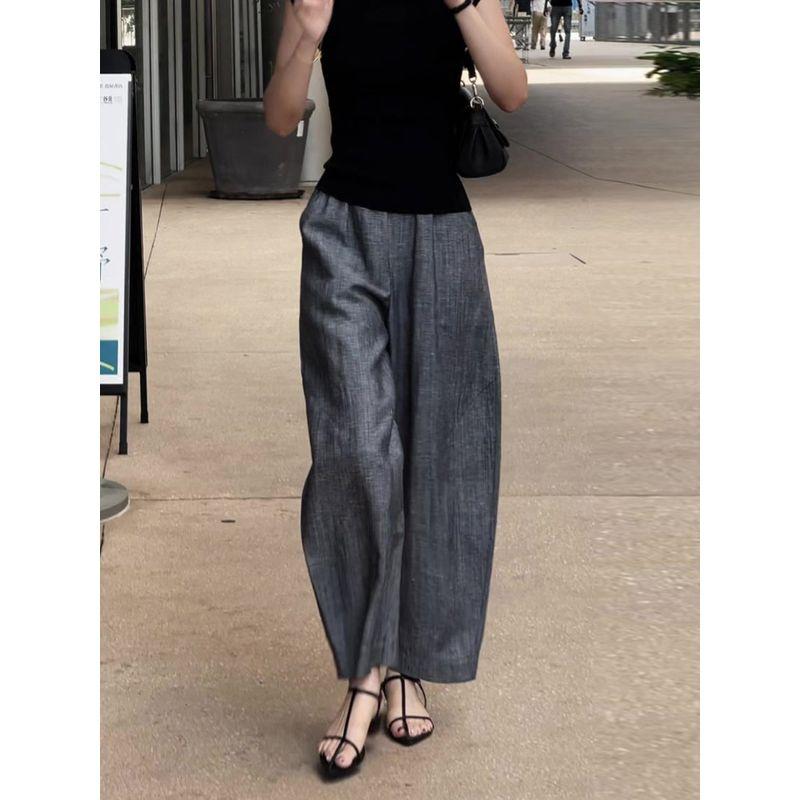Gray High-End Wide-Leg Pants for Women, 2026 Summer New Style, High-Waisted, Slimming, Loose Straight-Cut, Versatile, Thin Casual Long Pants