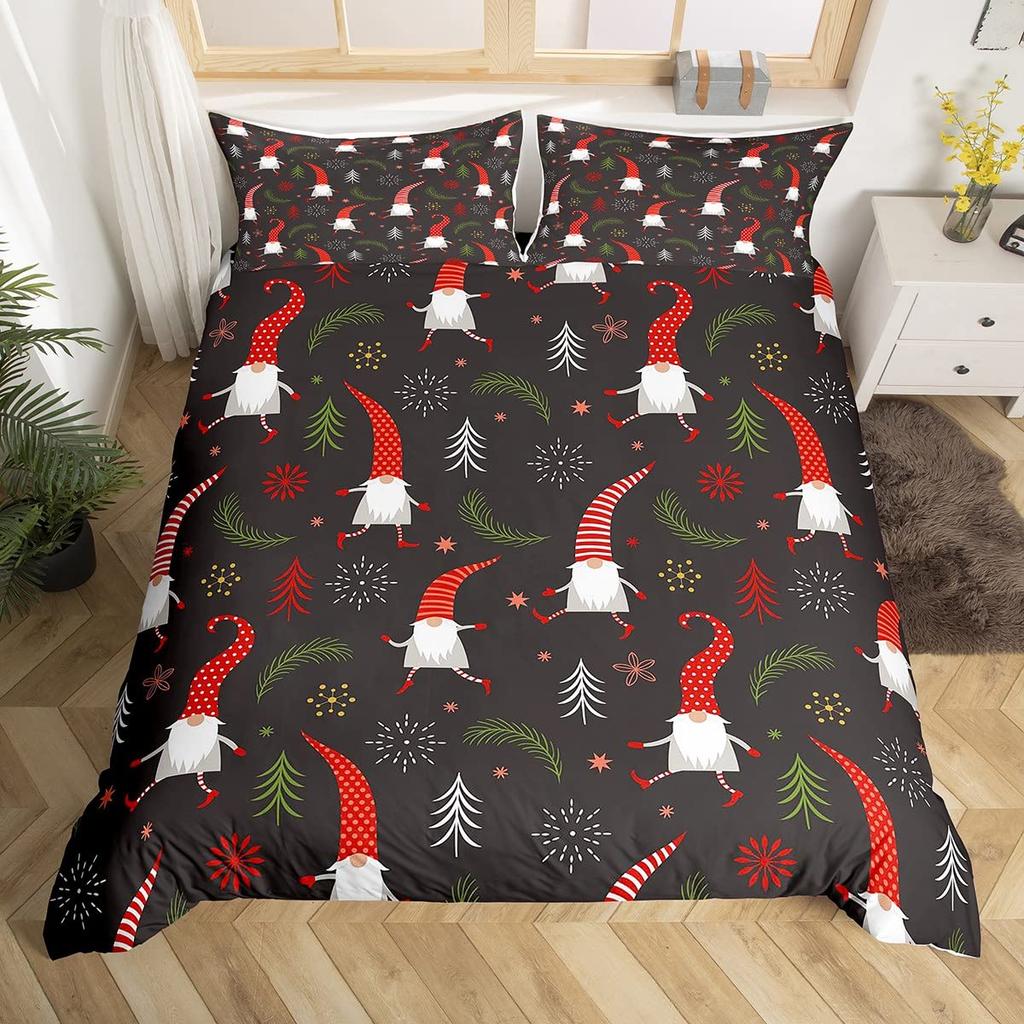 Christmas Gnomes Bedding Set Santa Claus Xmas Comforter Cover Merry Christmas Duvet Cover Set Romantic Candlelight Quilt Cover