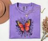 Retro Comfort Colors® Butterfly Floral Line Art Shirt, Vintage Botanical Nature Graphic Tee, Cottagecore Insect T-Shirt Gift, Washed Tee