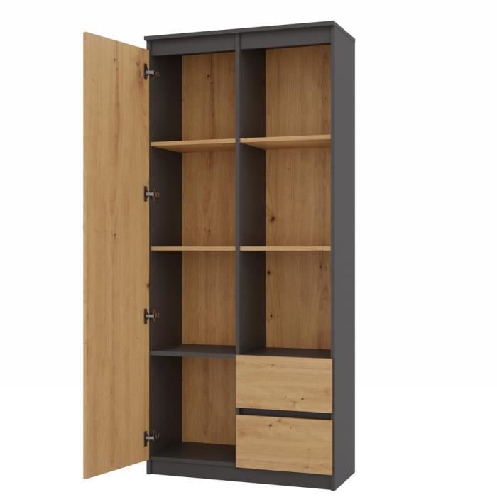 LIVORNO - Bibliothèque 1 porte + 2 tiroirs bureau chambre - 180x80x35 - Meuble de rangement
