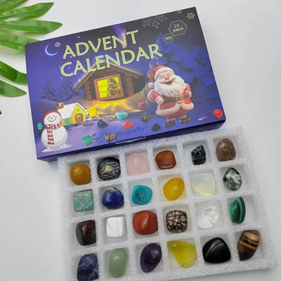 Vánoční adventní kalendář Křišťálový minerální dárkový box Kolekce hornin a kamenů Oblázky Leštěný štěrk Surový křišťál Čakrový kámen