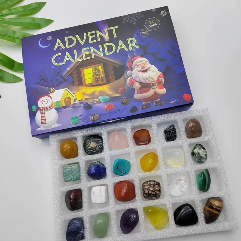 Christmas Advent Calendar Crystal Mineral Gift Box Rock Stone Collections Pebbles Polished Gravel Raw Crystal Chakra Stone