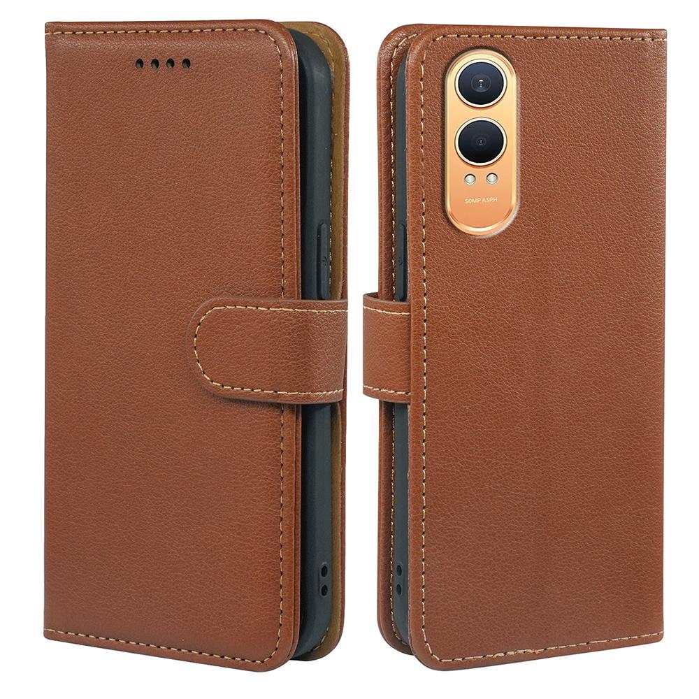 

Для OnePlus Nord CE4 Lite 5G/Oppo K12x 5G (Китай) Чехол Кошелек с RFID-защитой Кожаный чехол для телефона с текстурой личи Магнитная застежка Brown