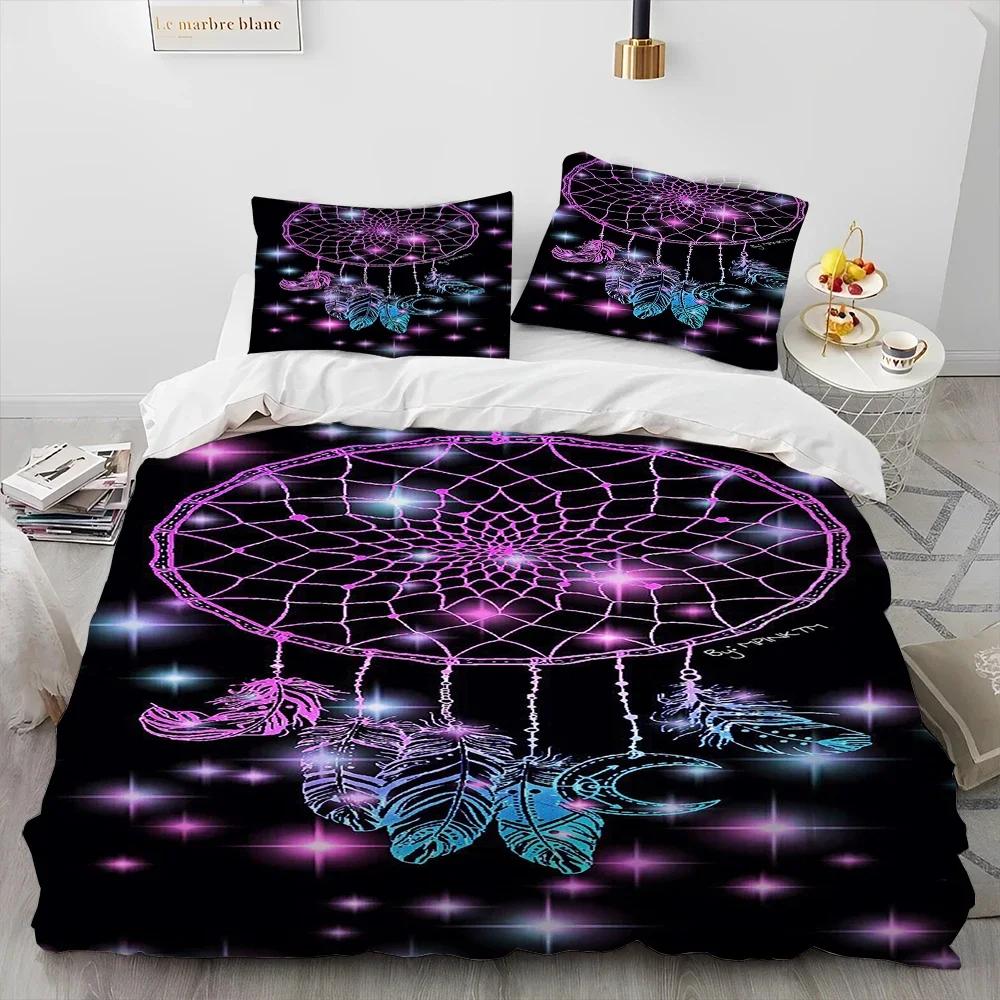 Fashion Dreamcatcher Feather Owl Comforter Bedding Set,Duvet Cover Bed Set Quilt Cover Pillowcase,King Queen Size Bedding Set