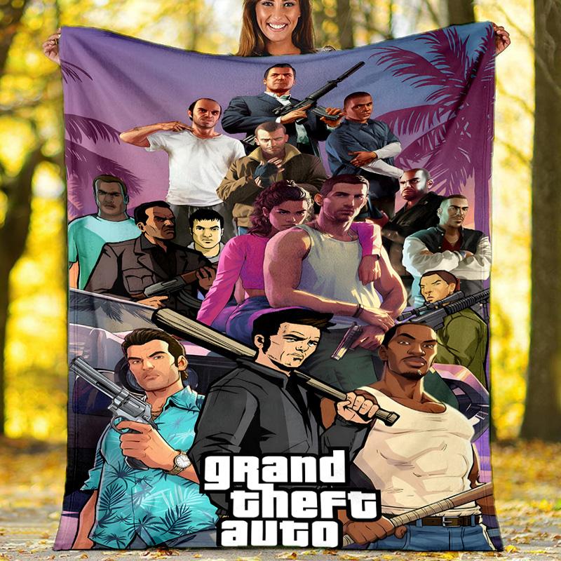 1ks deka s motivem GTA - Digitální potisk, Polyester, Útulná pro všechna roční období, Ideální pro venkovní použití a cestování