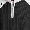 Breathable Outdoor Activewear Men Waffle Sweatshirt, Long Sleeve Quarter Zip Contrasting Color Mens Sweatshirt Casual Stand Collar Pullover Shirt for