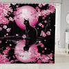 Japanese Cherry Blossom Capybara Fabric Shower Curtain,Pink Sakura Floral Moon Shower Curtain,Kids Bathroom Decor,Capybara