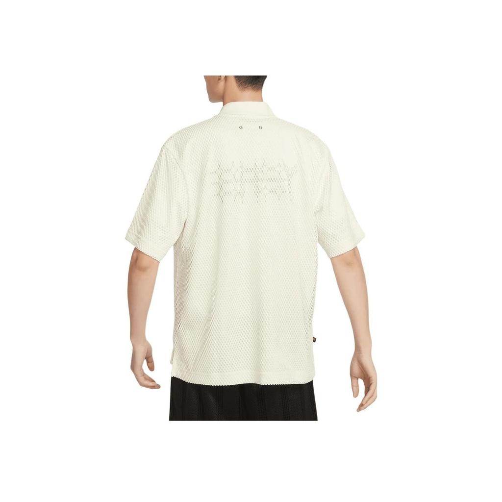 Nike Solid Color Baseball Collar Single-Breasted Loose Short Sleeve Basketball Shirt Men tops Off-White FN3040-133