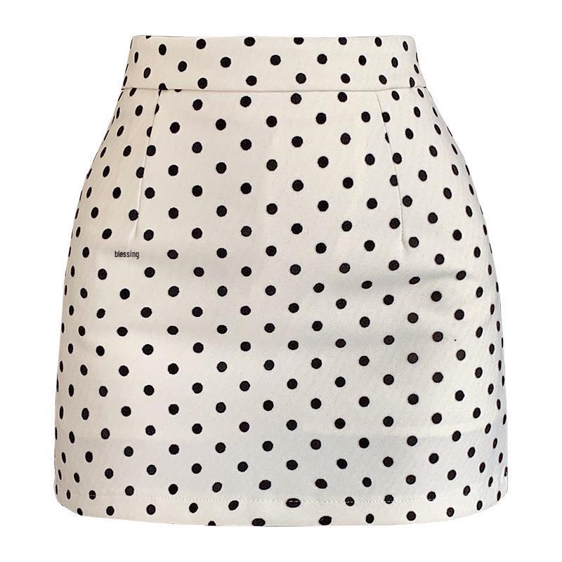 2025 Summer Women's Sweet & Spicy Apricot Polka Dot A-Line Skirt - Hip-Wrapping Casual Mini Skirt