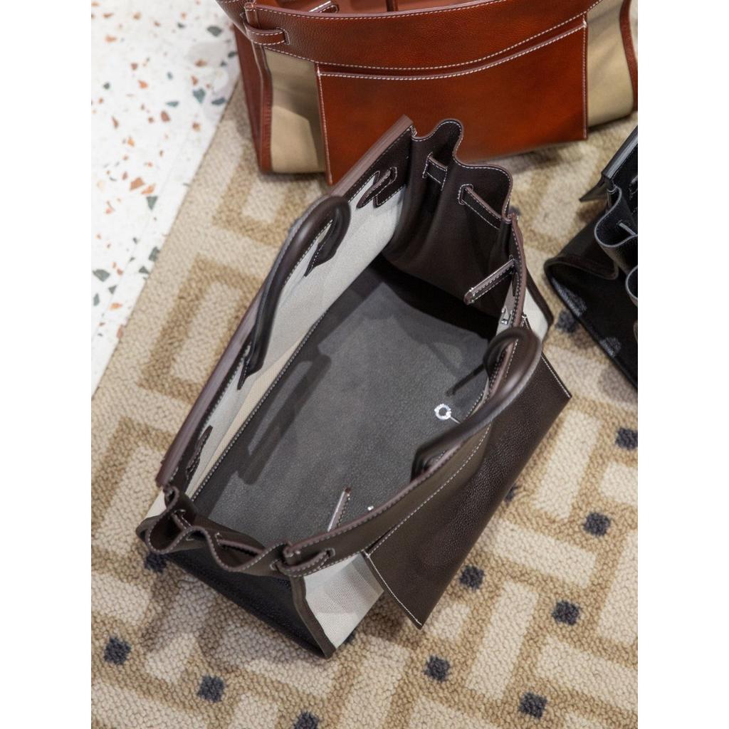 Cross-border first-layer cowhide canvas Shaffy thread oblique needle craft pair bag king platinum 30/35 genuine leather handbag
