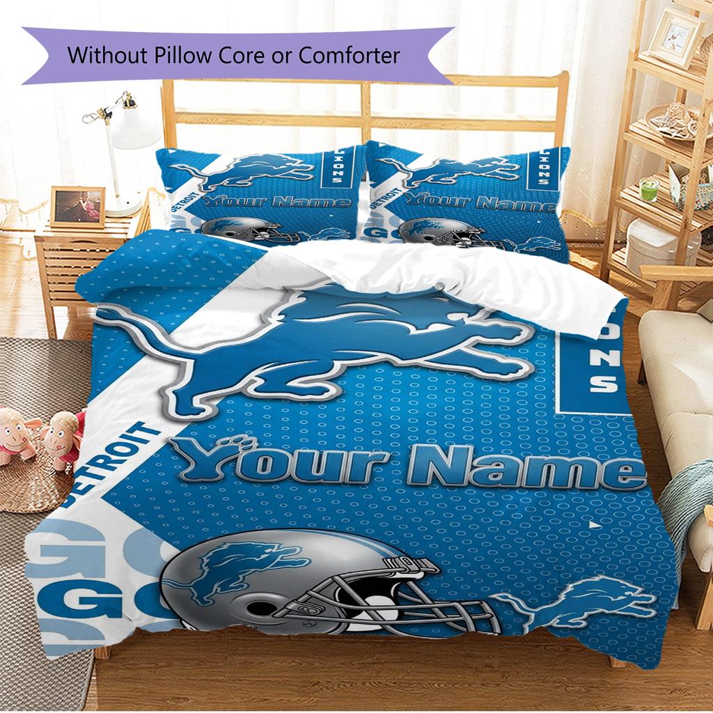 Name Custom Detroit Lions Logo Pattern Bedding Set Quilt Cover Pillowcase Home Decor Gift (1 * duvet cover + 2 * pillowcase, without core)