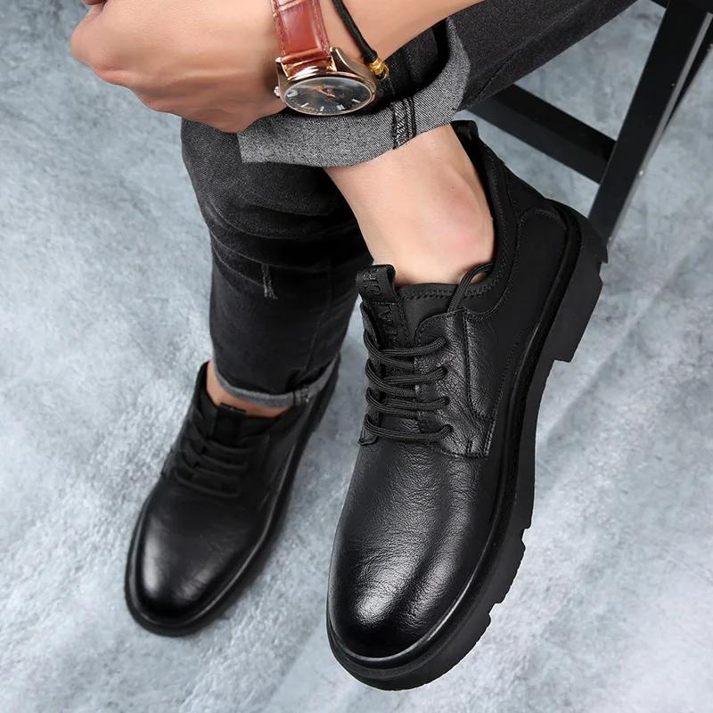 Spring   Men's Casual Shoes Business Genuine Leather Shoes Outdoor Non-slip Soft Sole Hiking Shoes for Man Big Size 38-48