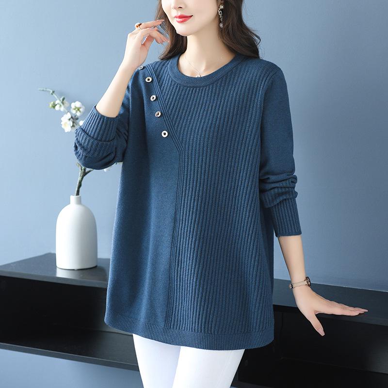 2025 A-line Plus Size Belly-Covering Knit Sweater: Autumn/Winter Fashionable Mid-Length Inner Wear for Moms