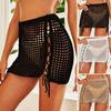 Beach Skirt Solid Color Drawstring Sexy Hollow Out Hight Waist Summer Skirt Holiday Clothes