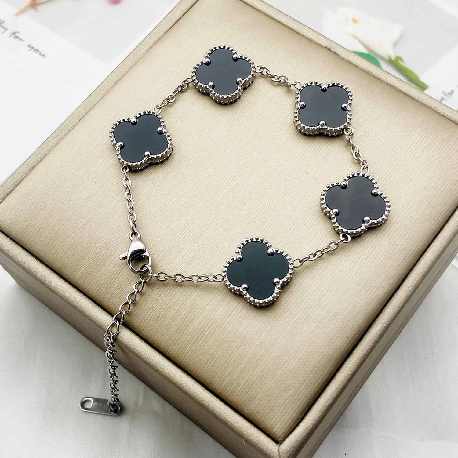 

Браслет Четырехлистный клевер Двустороннее ожерелье из ракушек Женский браслет из титана, не меняющий цвет