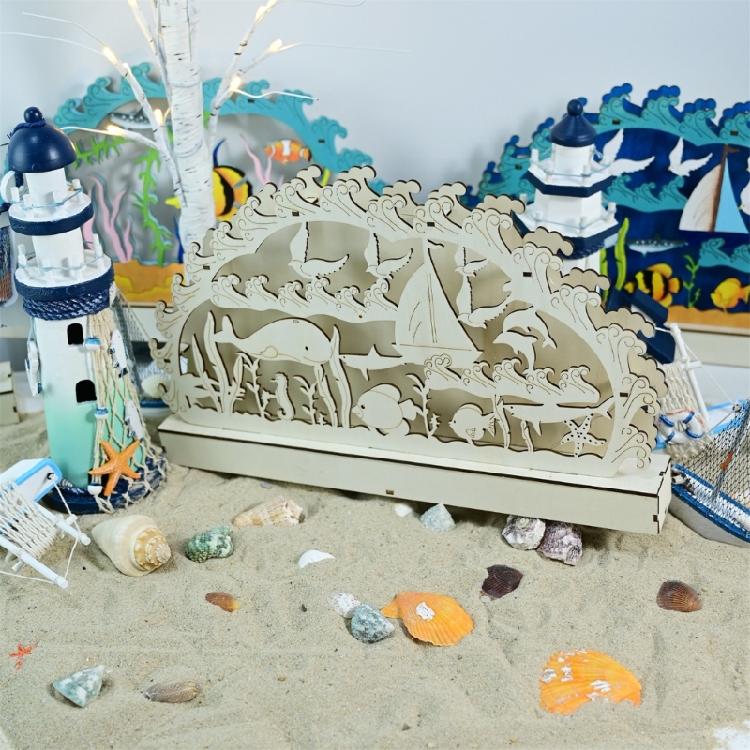 Ocean Theme LED Lamp Table Ornament Wood Carve Desk Decors for Livingrooms