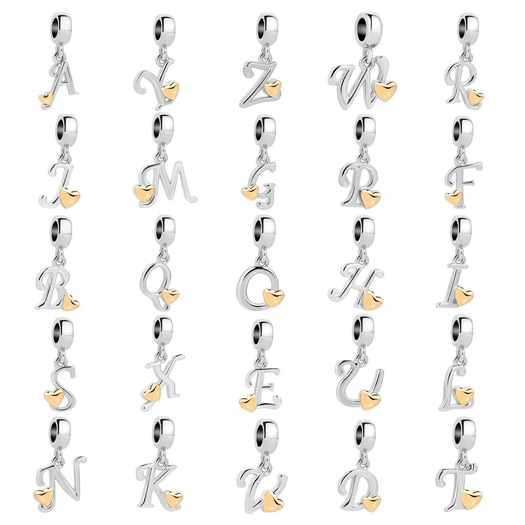 New Plated Copper Letter Alphabet A-Z Dangle Charm Beads Fit Original Pan Charms Bracelet Pendant Women Diy Jewelry