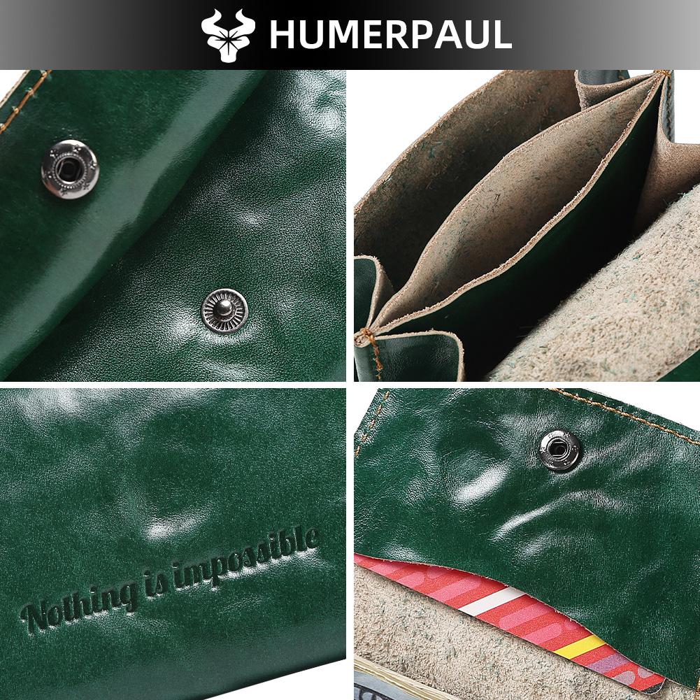 HUMERPAUL Ladies wallet first layer cowhide solid color convenient retro style short coin purse credit card storage leather solid color card case
