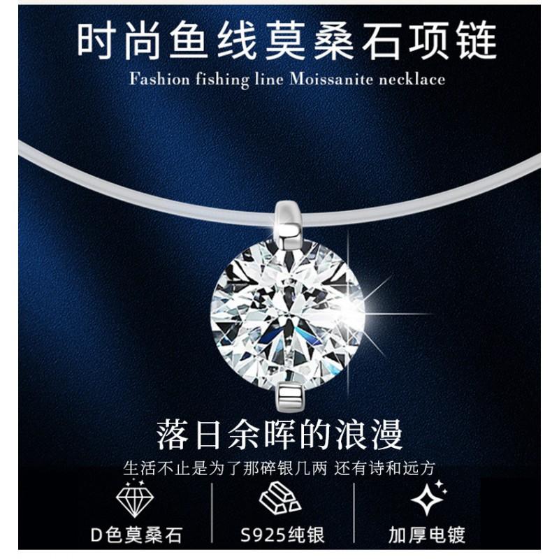 Sterling Moissanite Pendant Necklace Women Minimalist Geometric Drop Chain Delicate Lightweight Elegant Jewelry