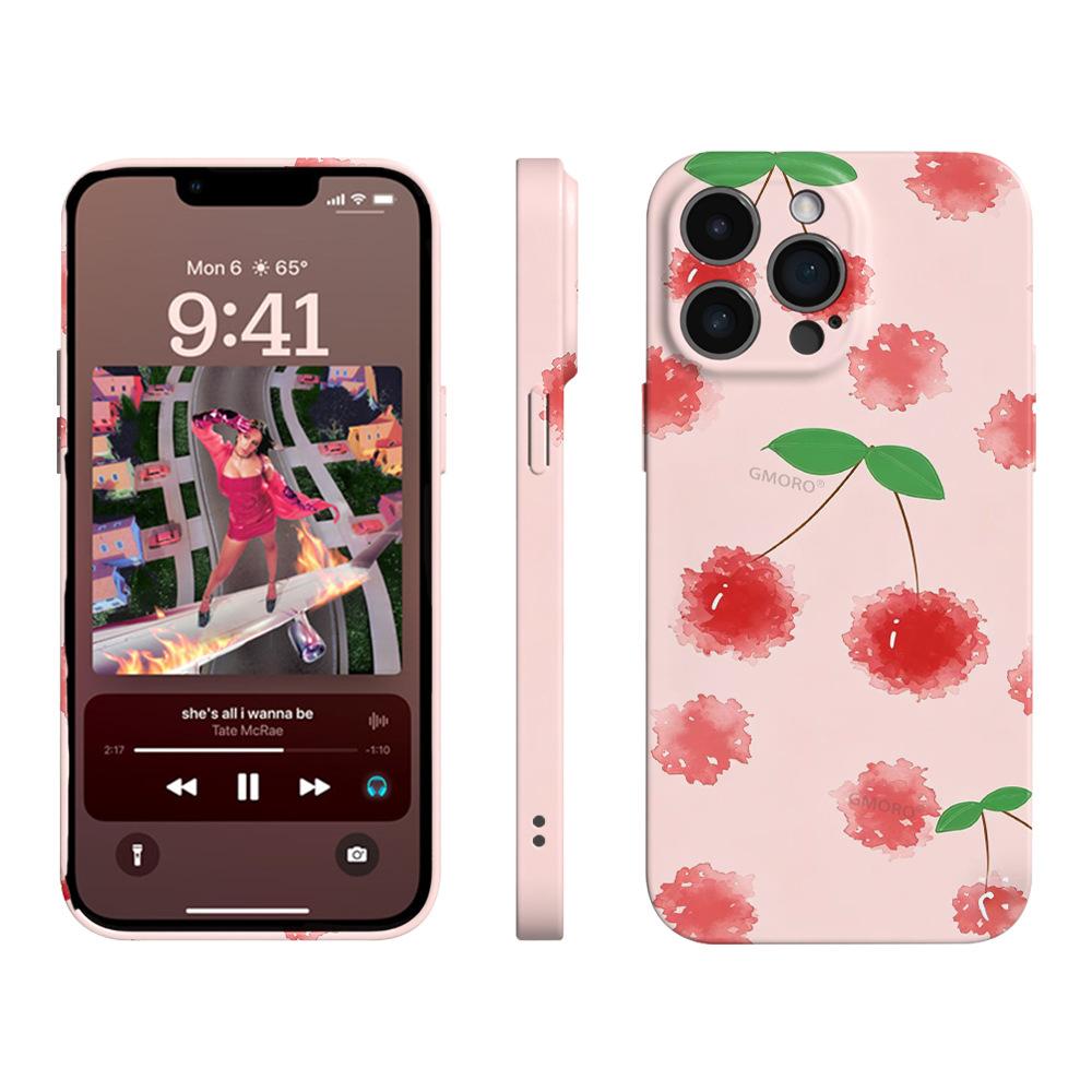 Korean Ins Feng Shui Color Cherry Mobile Phone Case Apple 14Pro Anti-drop High-value Film Case iPhone17Pro