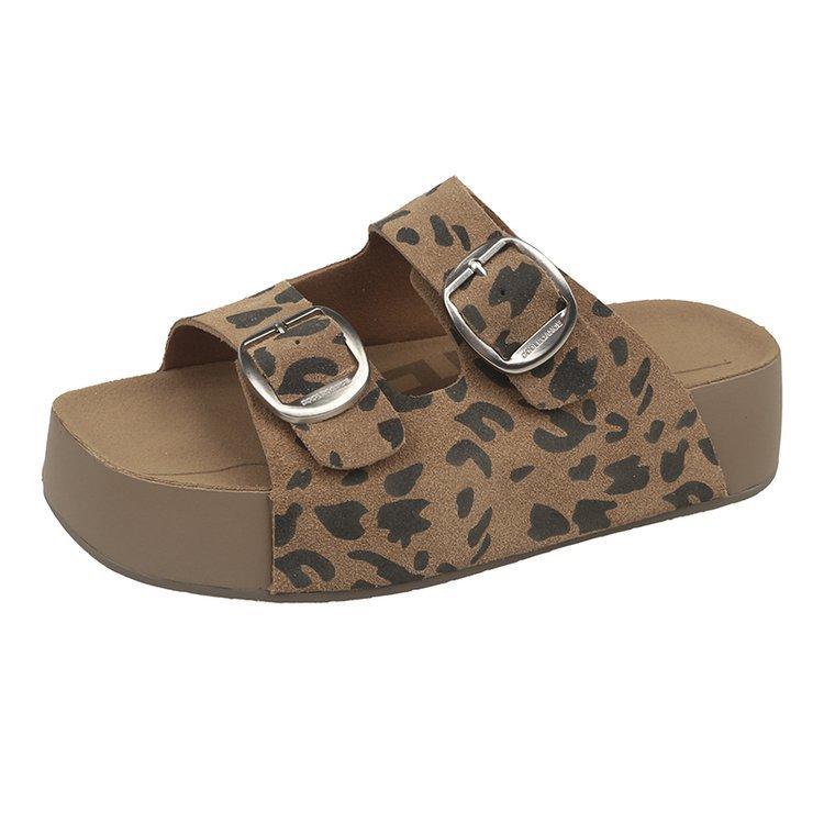 

Cowhide version~ Zhou Yutong Shen Yue s same raw chocolate toast thick-bottomed Boken slippers 2025 summer new cool slippers 40 леопардовый