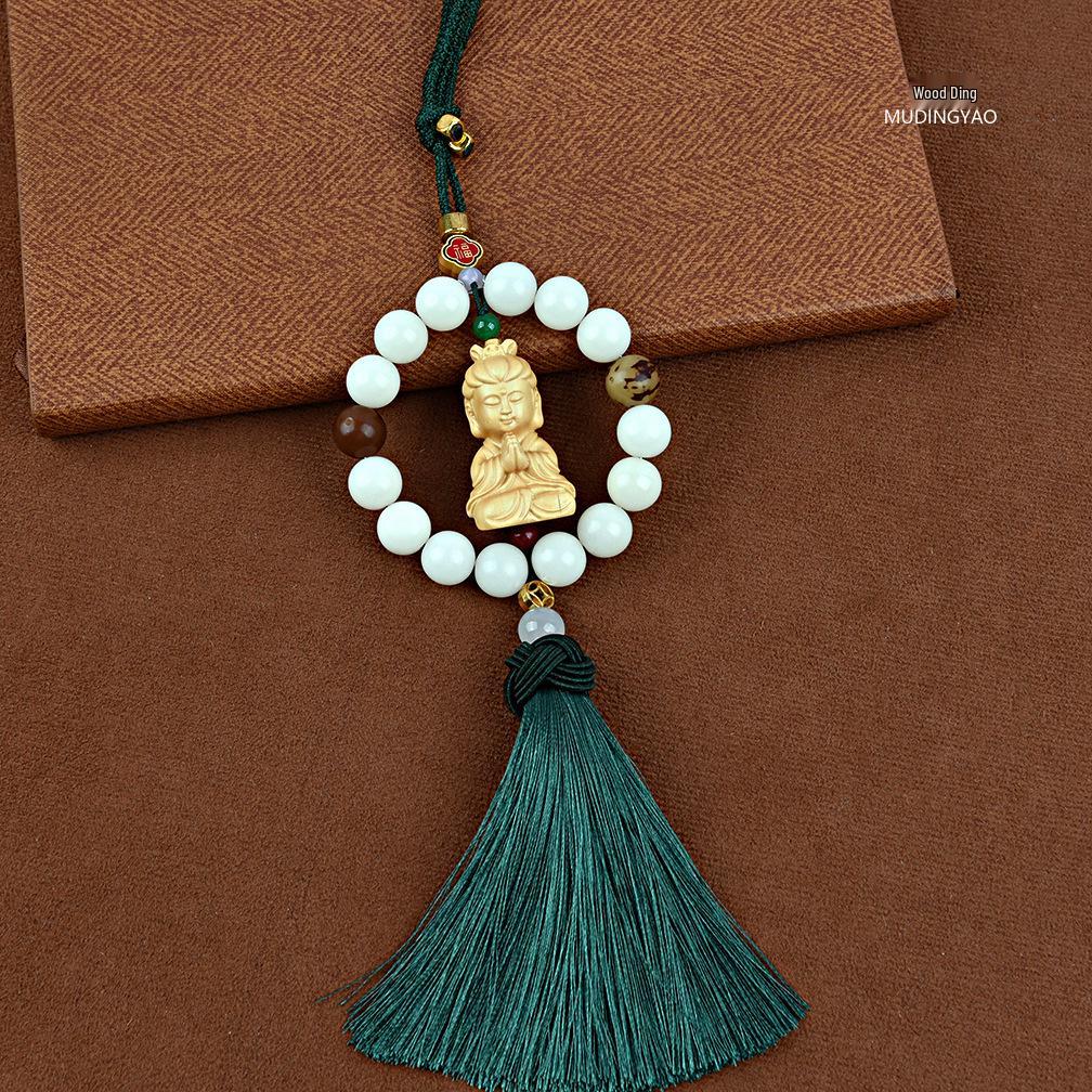 25 Boxwood Small Buddha Car Pendant - High-End White Jade Bodhi Rearview Mirror Ornament for Car Interiors